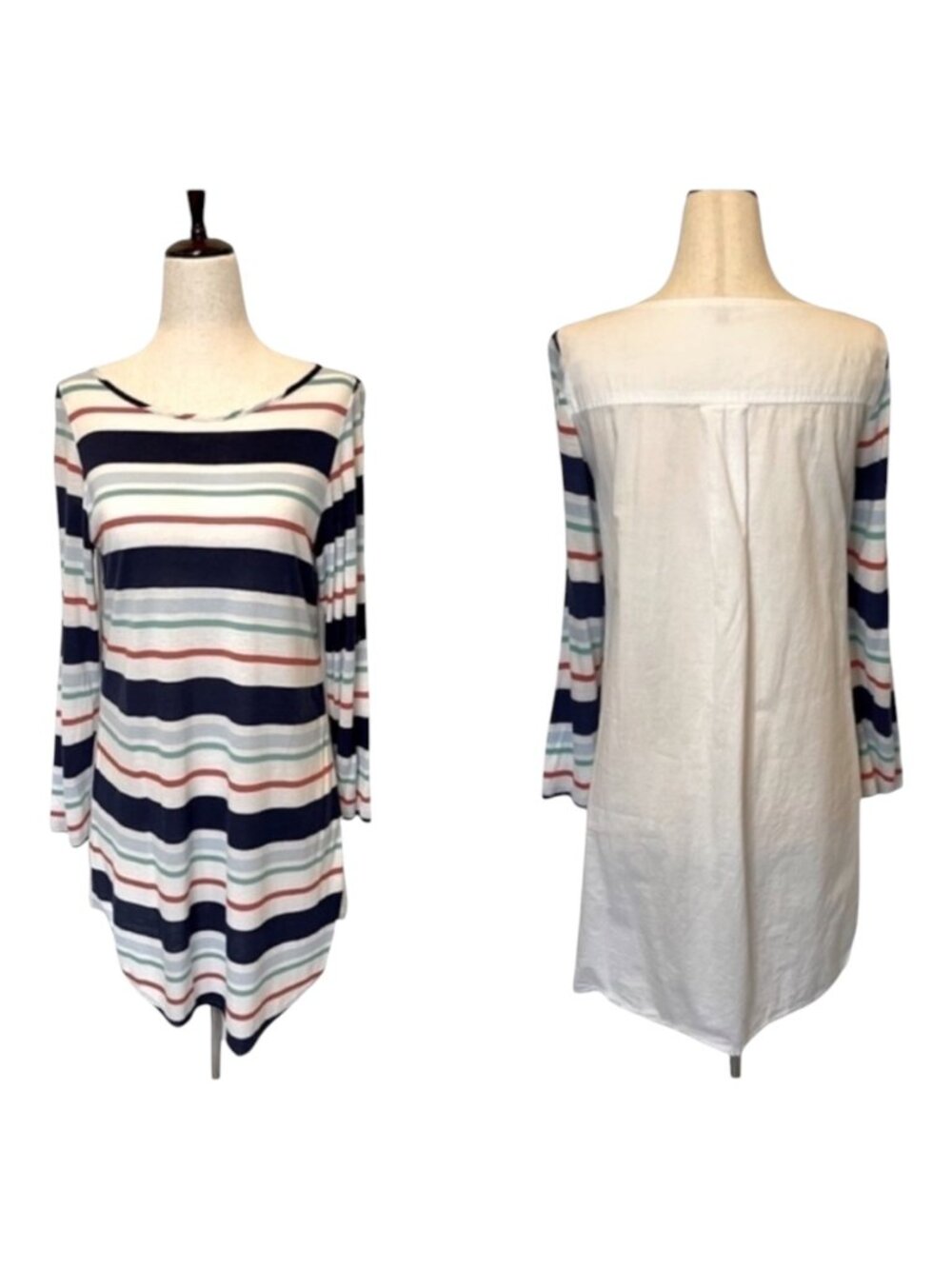 Splendid White Multicolor Striped‎ Multi Fabric Long Sleeve Roll Tab Top Size S